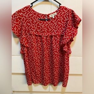 Monteau Size L Red Blouse With Hearts